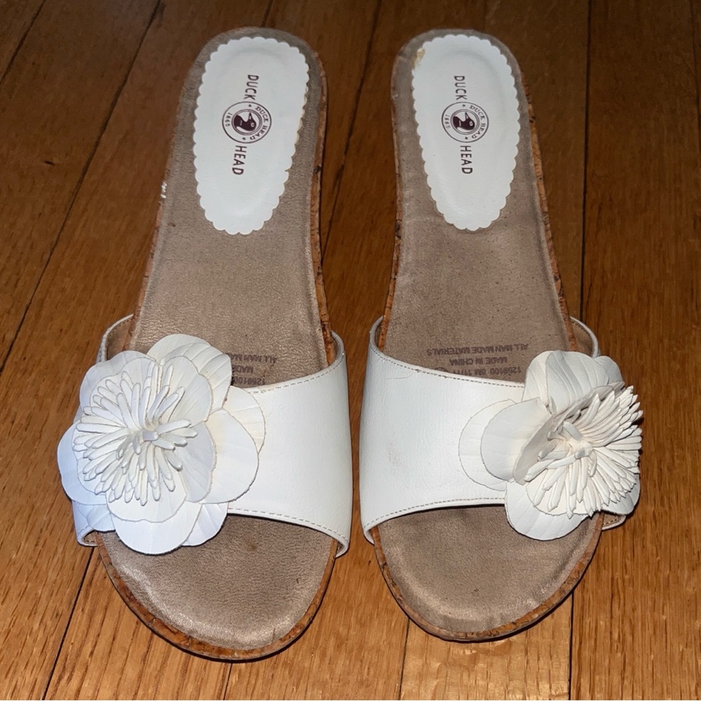 Duckhead Womens Sandals Wedge Cork Heels Slip On White Flower Boho Size 8 M Box